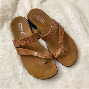 Franco Sarto s:9M Tan Leather Slide Heeled Sandals